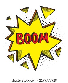 Palabra de historietas de dibujos vectores - Boom. Vector de doodle colorido. Arte pop.