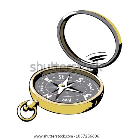 Vector sketch of the compass . Sign of the wind rose. Colorful image . 3D vector illustration.