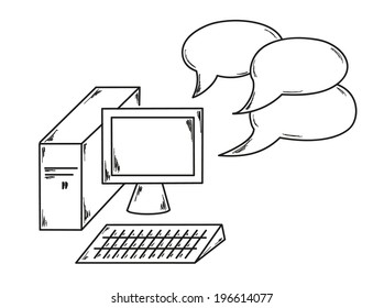 vector, sketch of the computer and speak bubble