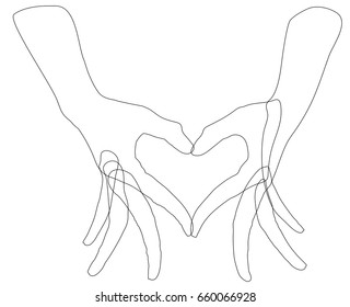 vector of sketch connected two hands and heart on white background