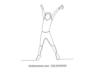 Vector sketch continuous line drawing child boy 
children day happy jump celebration