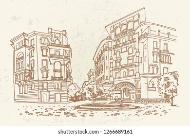 vector sketch of Coppede Quarter, Rome, Italy