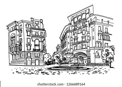 vector sketch of Coppede Quarter, Rome, Italy