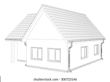 Vector sketch of the cottage. Illustration created of 3d.