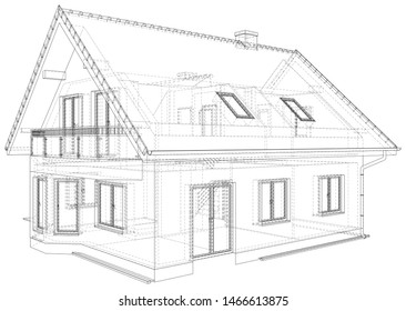 Vector sketch of the cottage with a roof. Illustration created of 3d