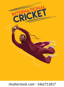 Vector Sketch Of A Cricket Diving Catch - Vector