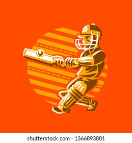 The Vector sketch of cricket player with cricket bat in his hand