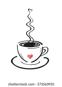 vector sketch cup of coffee with heart