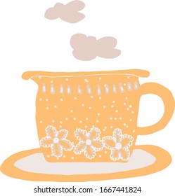 Vector sketch of a Cup and saucer. Color sketch, handmade. Great idea for a postcard , calendar, holiday invitation, wrapping paper. Suitable for decorating recipes, frames, diaries.