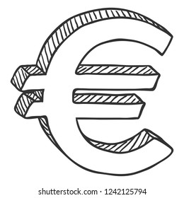 Vector Sketch Currency Symbol. Hand Drawn Euro Sign