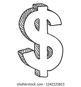 Vector Sketch Currency Symbol. Hand Drawn Dollar Sign