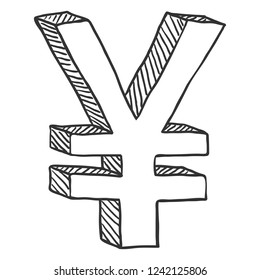 Vector Sketch Currency Symbol. Japanese Yen Sign.