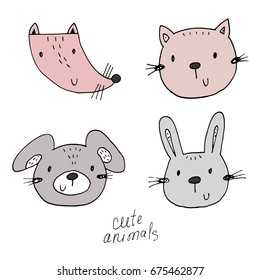 vector sketch of a cute Animals. Vector Illustration.