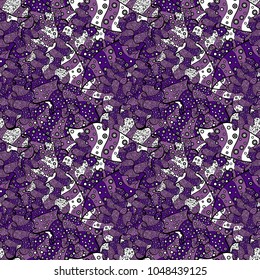 Vector sketch. Cute background. Doodles pattern. Seamless pattern Nice fabric pattern. It can be used on wallpaper, wrapping boxes, mug prints, baby apparels etc. Purple, black and violet on colors.