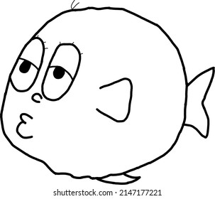 vector sketch of cute fish with big eyes.For website, coloring book, app.