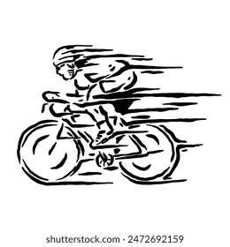 vector sketch of cycling at high speed with a unique, retro and elegant design style