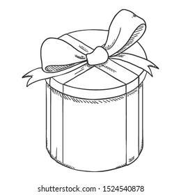 Vector Sketch Cylindrical Gift Box with Ribbon and Bow