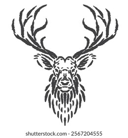 vector sketch of a deer's head with branching antlers with a unique vintage style scratch design