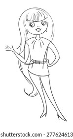 Vector sketch depicting a young beautiful girl.