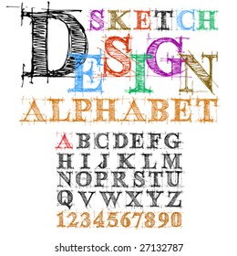 Vector Sketch Design Alphabet