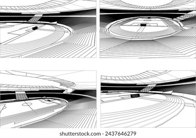 vector sketch design, illustration of modern football stadium interior architectural drawings