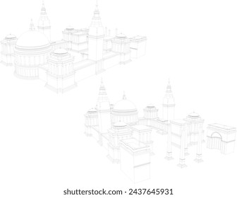 Vector sketch design, illustrator, architectural image of the old classic vintage holy Arafani temple