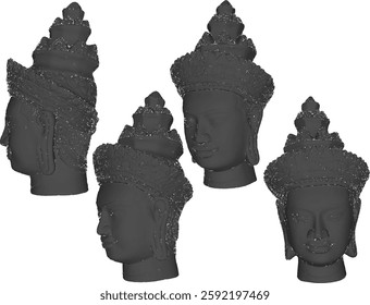 vector sketch design of an old classic vintage prehistoric statue of Buddha's face