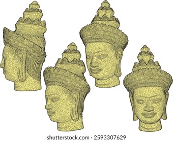 vector sketch design of an old classic vintage prehistoric statue of Buddha's face