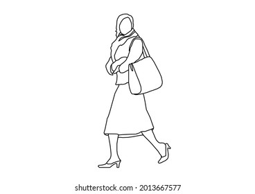 Vector sketch design of a woman walking while looking