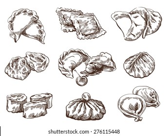 Vector sketch of  detailed image with dumplings