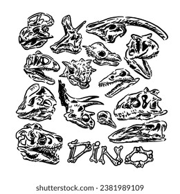 vector sketch of a dinosaur head fossil with a unique vintage style design