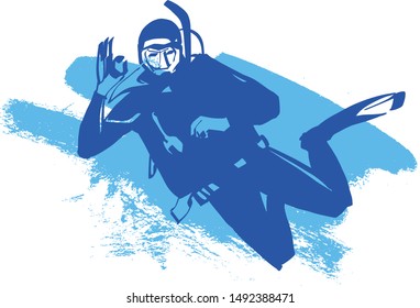 the vector sketch of the diving people with fish