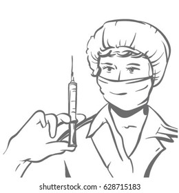vector sketch of doctor with syringe