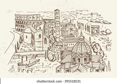 vector sketch of Doge's palace (Palazzo Ducale). Venice. Italy. Retro style.