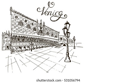 vector sketch of Doge's palace (Palazzo Ducale). Venice. Italy.