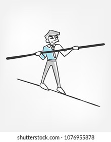 Vector Sketch Doodle Line Concept Buisness Man Tightrope Walker
