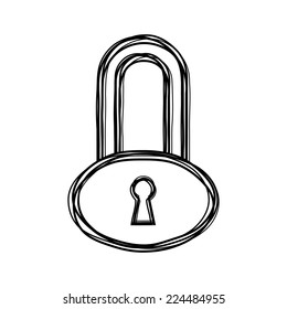 Vector of sketch doodle, lock icon on isolated background