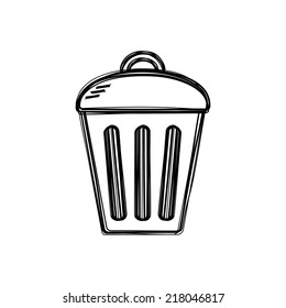 Vector of sketch doodle, trashcan icon on isolated background