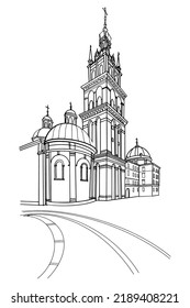 vector sketch of The Dormition or Assumption Church,  in Lviv, Ukraine.