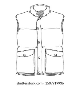 Vector Sketch Down Vest. Waistcoat Illustration.