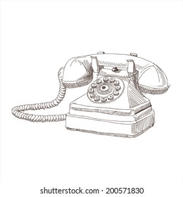 Vector Sketch Drawing Antique Telephone