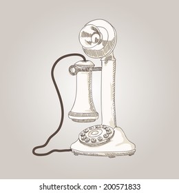 vector sketch drawing antique telephone