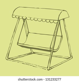 Vector sketch drawing bench-swing with a sun canopy