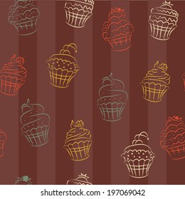 vector sketch drawing cupcakes seamless pattern