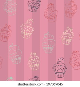 vector sketch drawing cupcakes seamless pattern