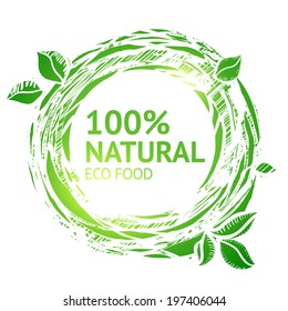 Vector sketch drawing eco food label. Design for eco, farm and natural product.