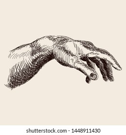Vector sketch drawing of hands isolated on white background.