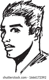 Vector sketch drawing of handsome young man's face