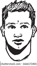 Vector sketch drawing of handsome young man's face