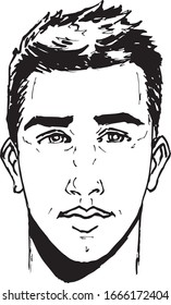 Vector sketch drawing of handsome young man's face